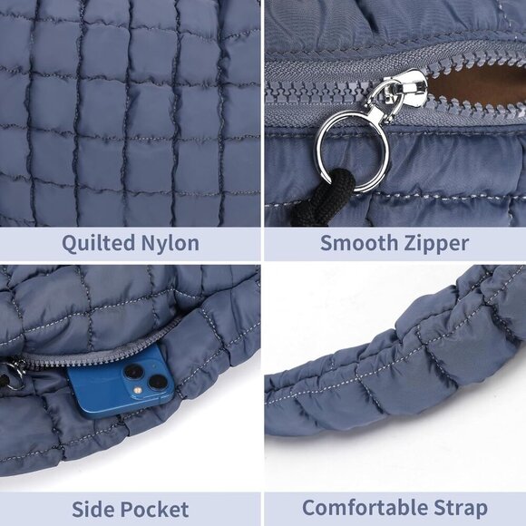 Puffer Tote Bag Nylon Large Capacity Crossbody Shoulder Handbag - Picture 3 of 6